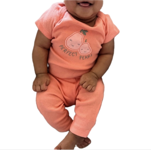 Carter's Child of Mine Baby Girl's 2Pc Orange Bodysuit & Pant Set Size 0-3Months - Picture 4 of 14